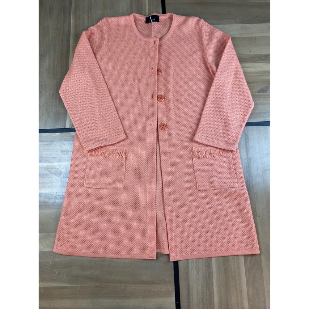 ALGO Orange Textured Knit Button Front Jacket‎ Cardigan Women